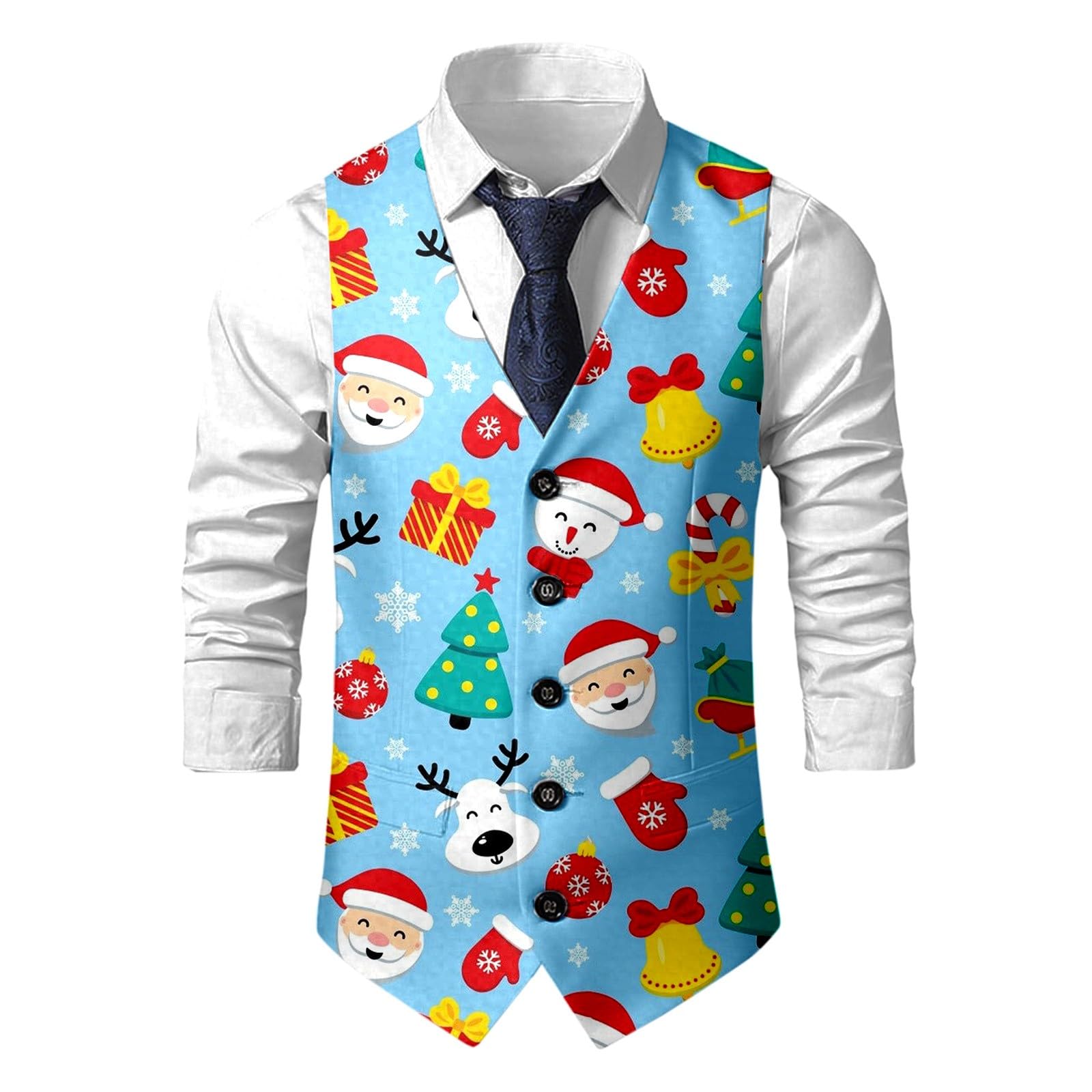 Christmas Waistcoat Mens Christmas Suit Vest un Waistcoat Fun Xmas Festive Happy Xmas Waistcoats V Neck Sleeveless Slim Fit Party Costumes Party Dress Up Vest Suit