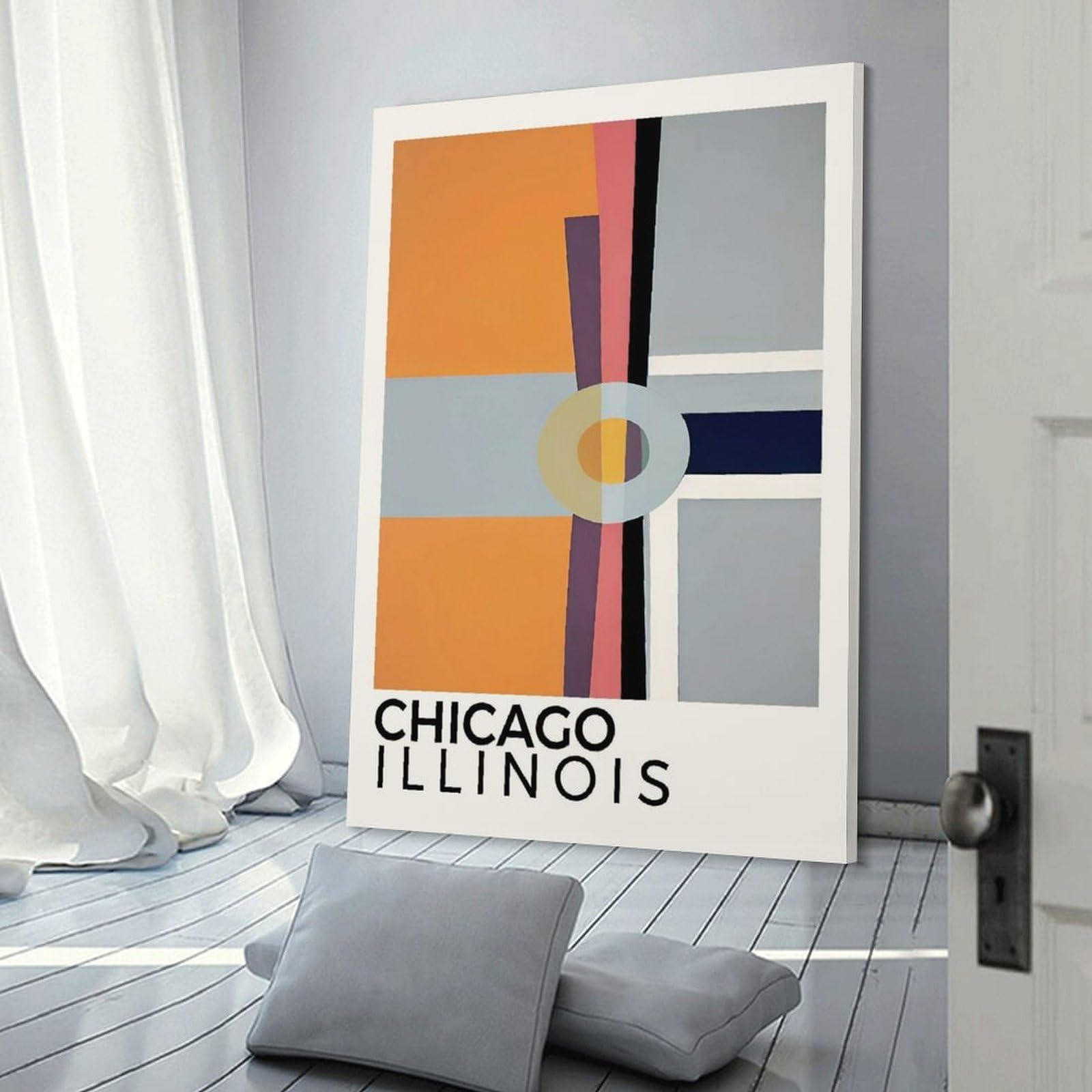 Junmoney Canvas Art Print Chicago Illinois, 24x36inch(60x90cm), for Gallery Wall Layouts in Home Or Office, A Versatile Canvas Print for Layering