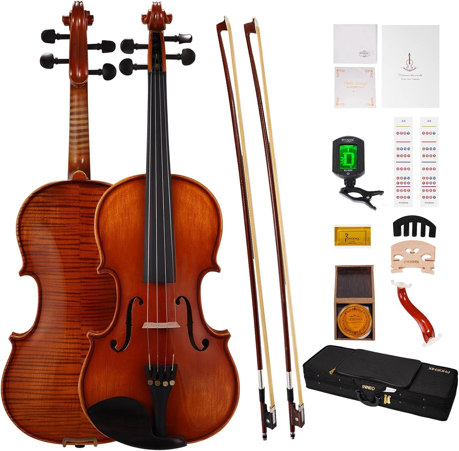 Amazon.com: PHOENIX Violin 4/4 Full Size Set, Fiddle Solid Wood