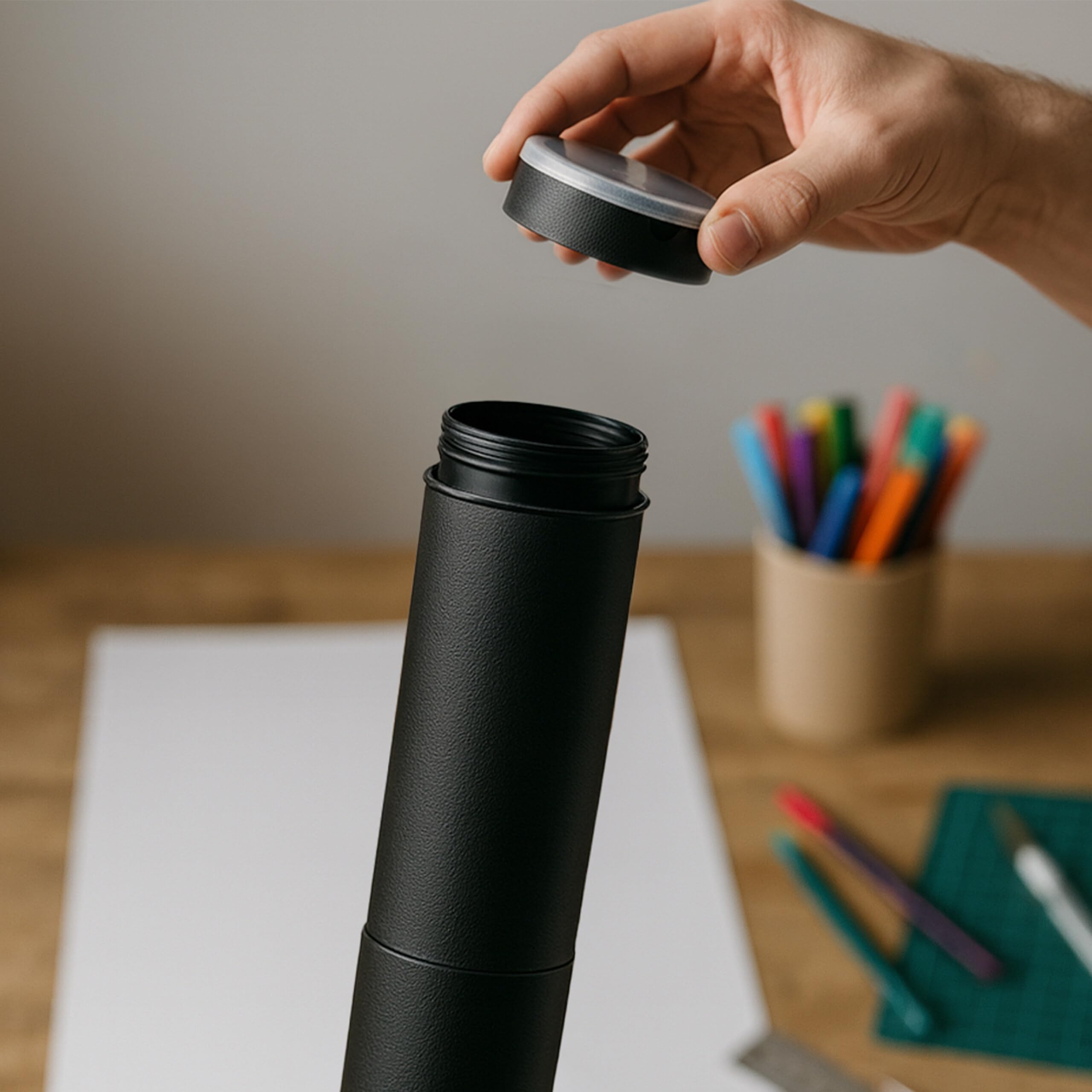 Relaxdays Rollo Extensible para Posters, 63-108 cm, Ø 8,5 cm, Transporte de Dibujos, hasta DIN A0, Negro