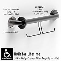 Vista 6 de Barra de agarre compatible con ADA con soporte para papel higiénico (2 megarrollos), soporte de peso de 500 libras, 1-1/4 x 16 pulgadas para montaje