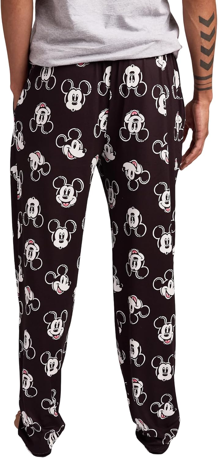 Disney Mickey Mouse Character Heads All-Over Print Men's Black Sleep Pajama Pants - Image 4