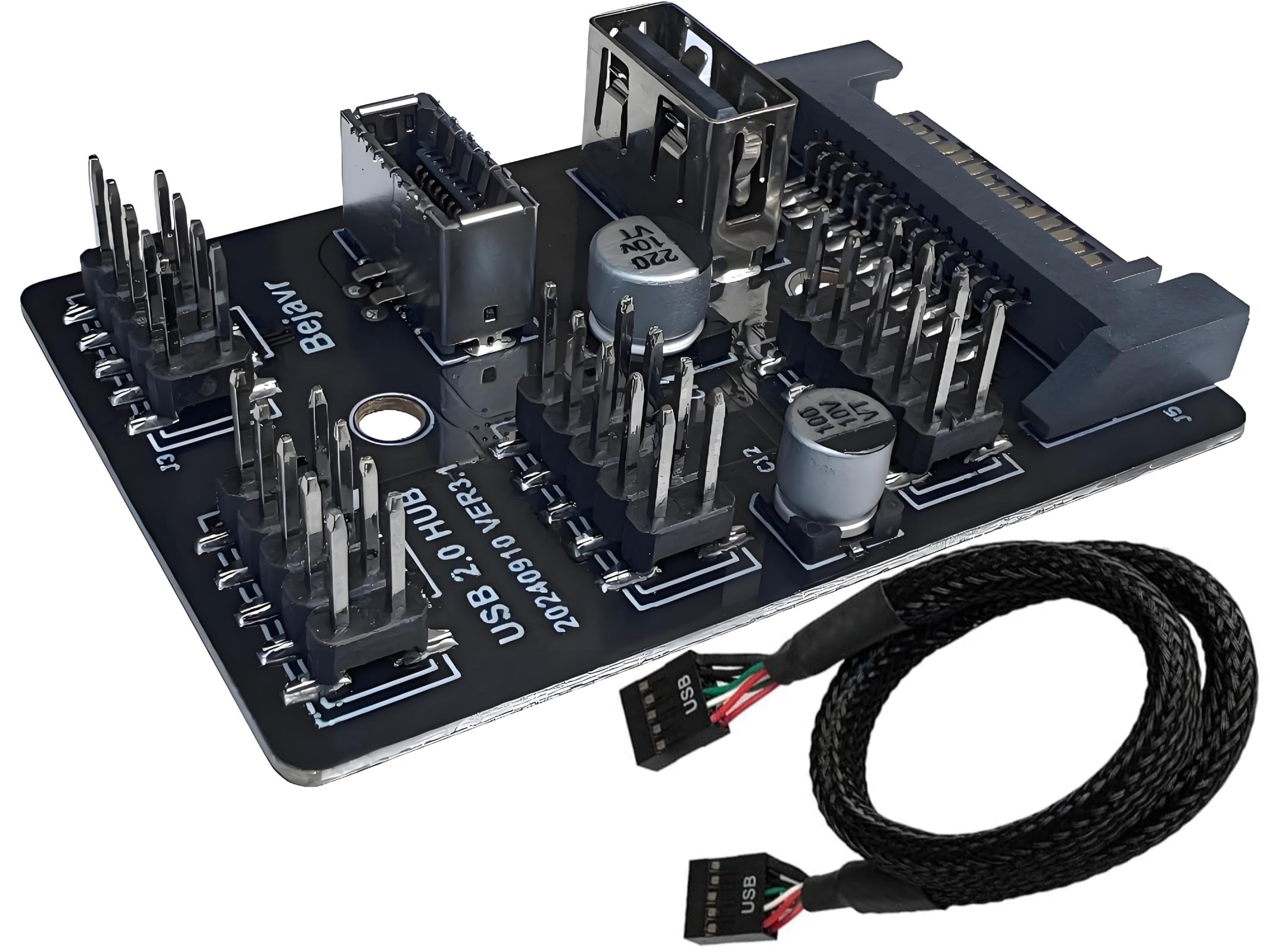 Hub USB interno de 5 puertos, placa base 9pin USB 2.0 Header Splitter, USB 2.0 a USB 3.2 Gen 1 adaptador de cabecera. 2
