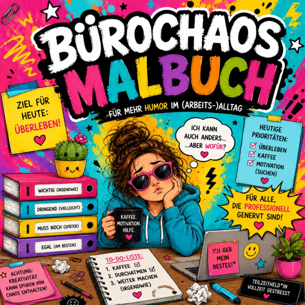 "Bürochaos Malbuch" Über 45 Fluchsprüche zum Ausmalen für gestresste Büro-Menschen: Lustiges Anti-Stress-Malbuch für Erwachsene mit Bürohumor, Sarkasmus, Meetings, Kaffee & Arbeitsfrust