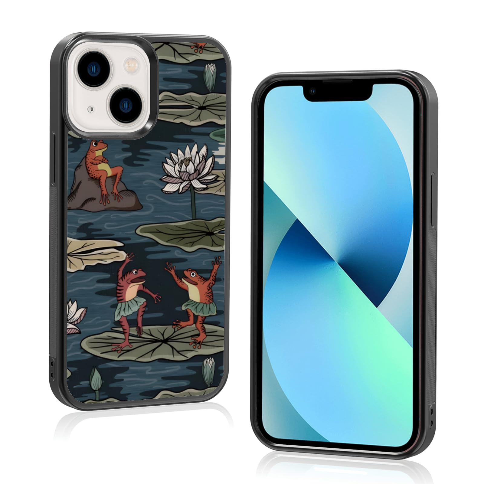 Cute Frog Collage Summer Aesthetic Phone Case Compatible with iPhone 13 Mini Case 5.4 in, TPU Shockproof Funny Vintage Disco Country Preppy Phone Case