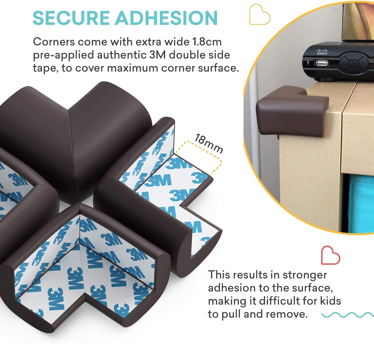 SwissHome Premium Baby Proofing Corner Guards Pre-Taped Corner Protectors for Furniture Ultimate Child Safety Edge Guards with Adhesive Protects Toddlers from Sharp Corners (Brown, Pack of 8 PCS) 2