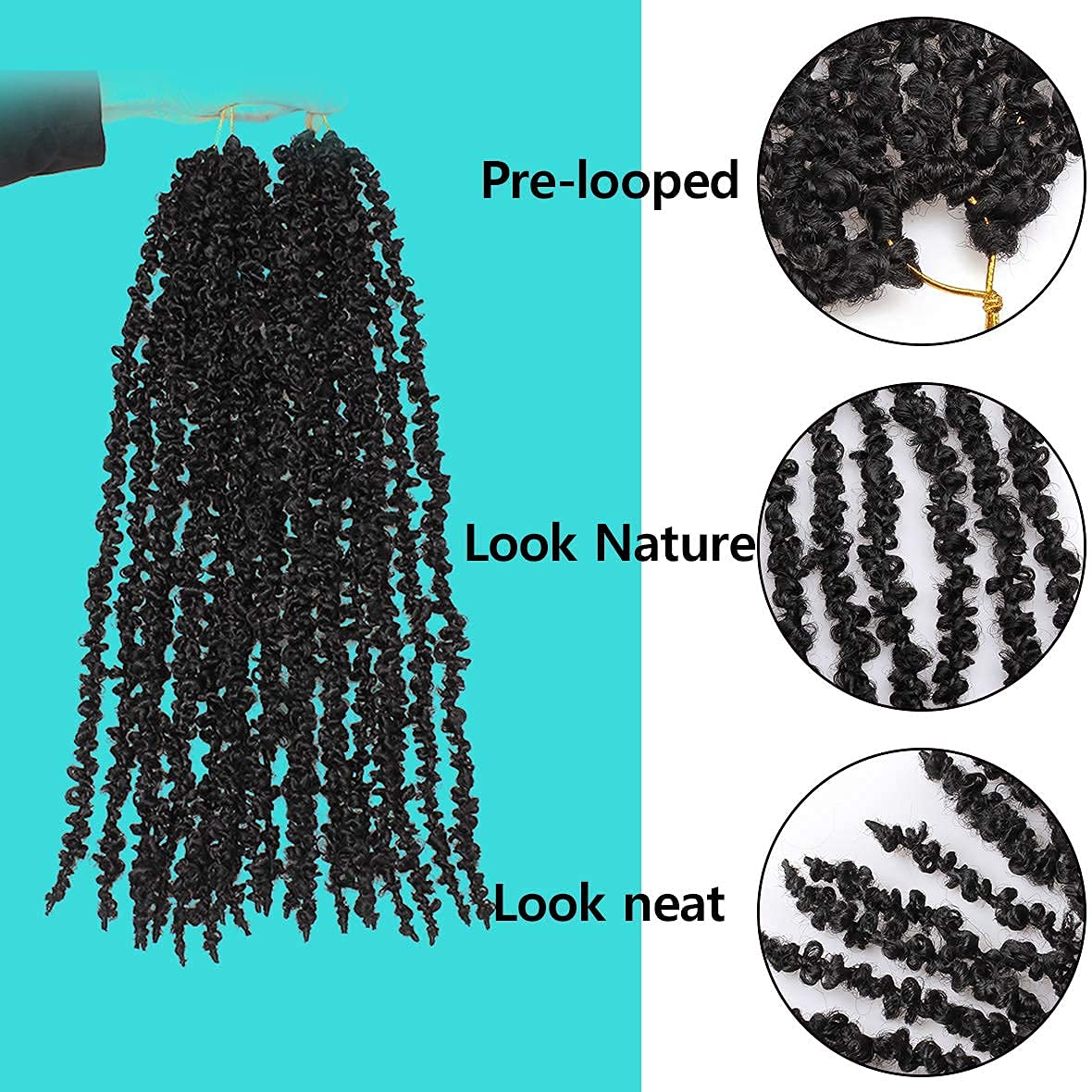 ZRQ 6 Packs Butterfly Locs Crochet Hair 20 Inch Black Distressed Faux Locs Hair Extensions Pre-looped Crochet Braids Synthetic Soft Locs For Women 1B#