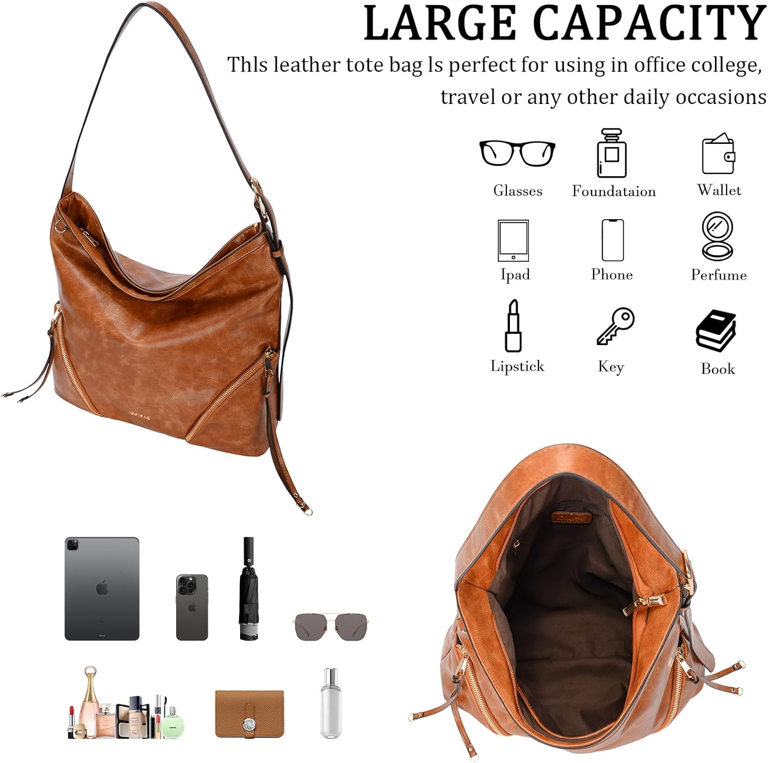 Hobo Bags for Women with Stylish Zipper Detailing Vegan Leather Large Trendy Should... - Image 4