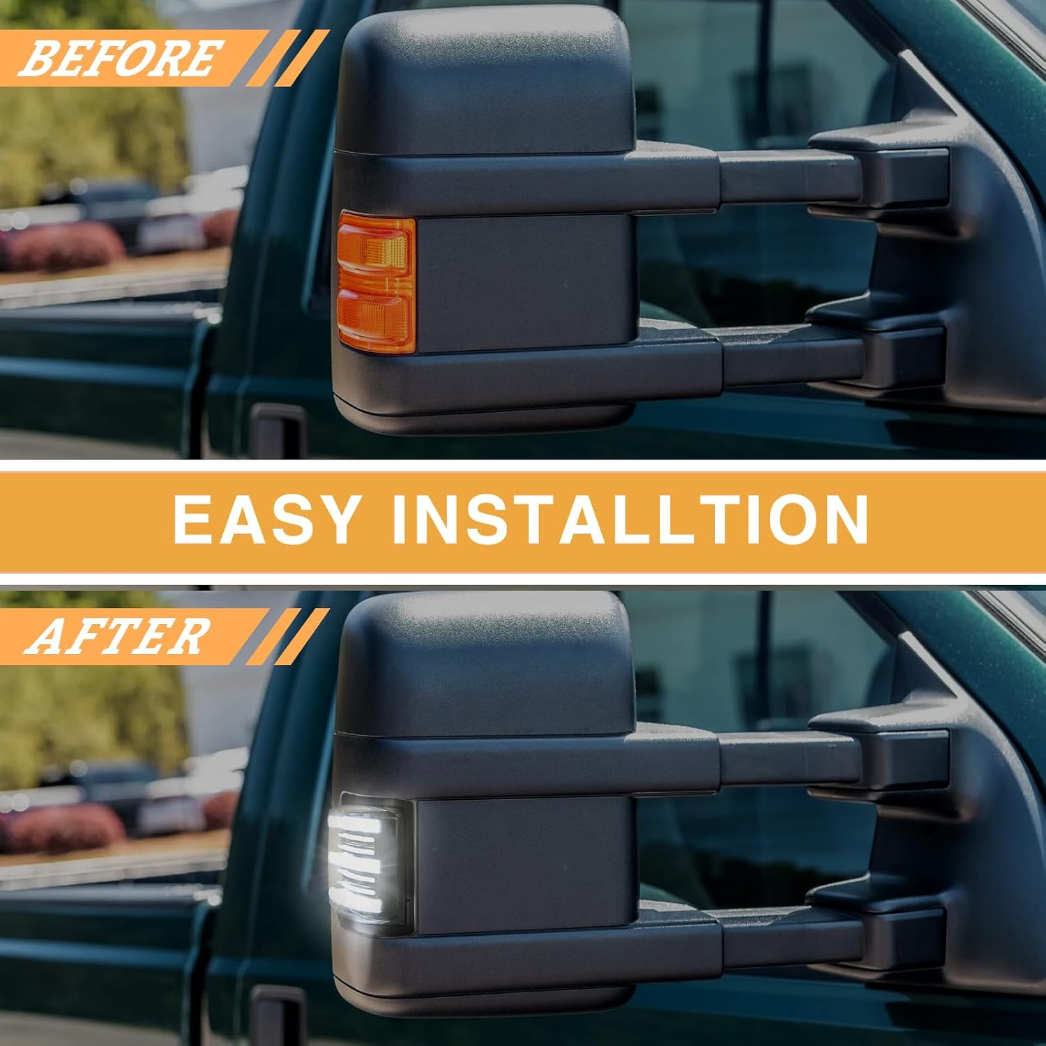 LED Tow Mirror Turn Signal Light Compatible with 2008-2016 F250 F350 F450 F550 Super Duty 2013-2014 F150 Switchback Sequential Amber Blinker White Driving/Parking Light (Clear Lens)