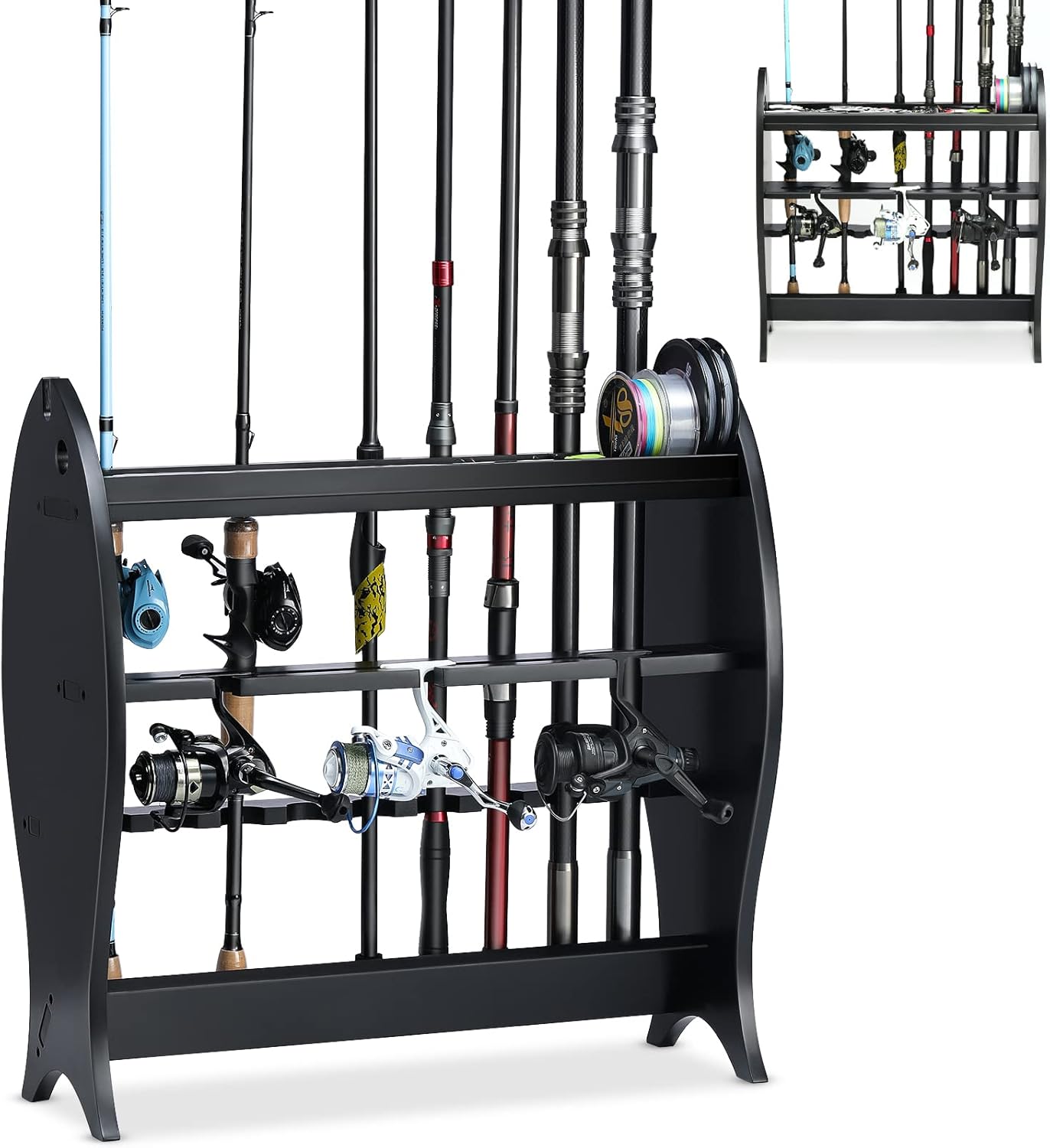 EXTCCT Fishing Rod Rack For Garage, Wood Vertical Fishing