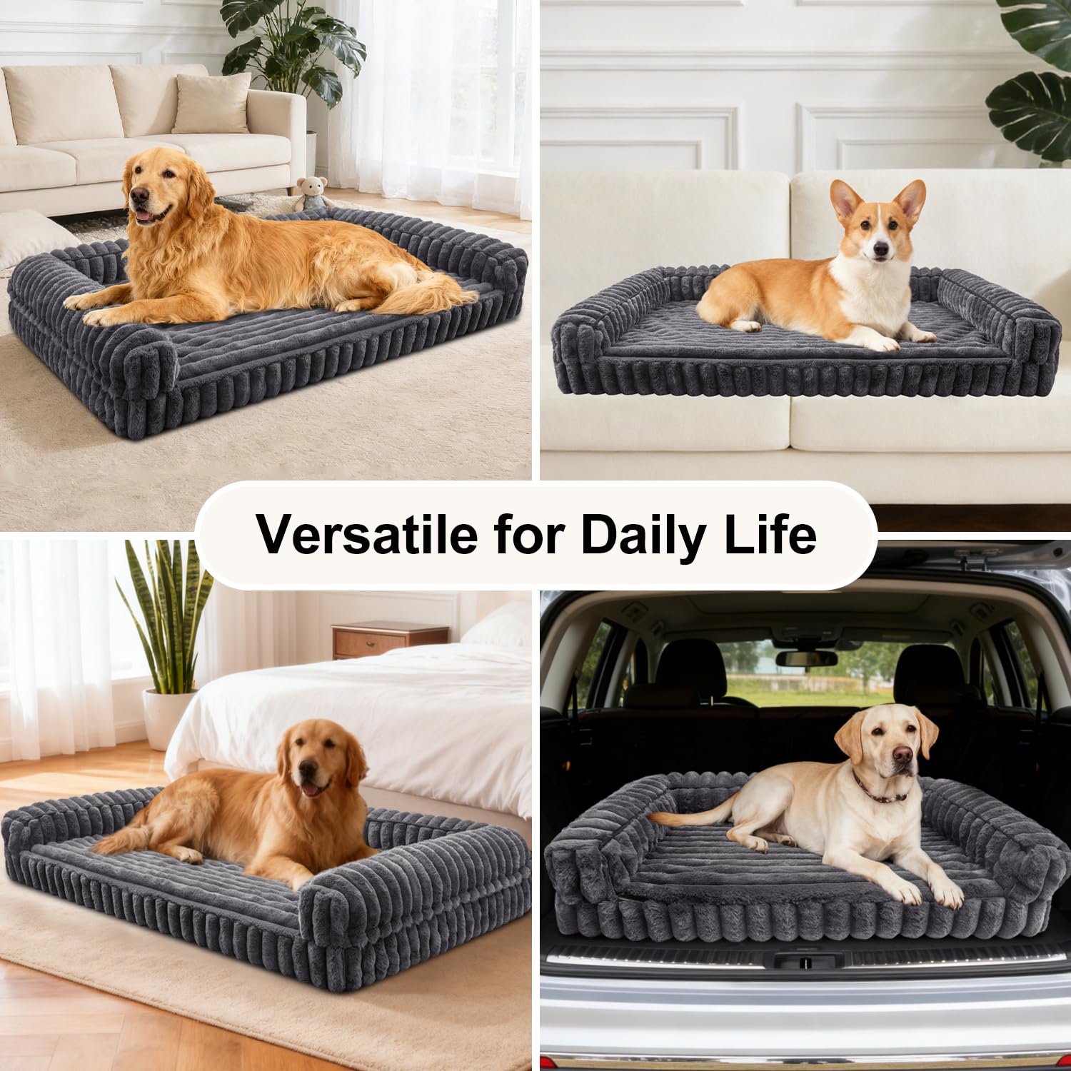wowohpet Waterproof Orthopedic Dog Bed for Medium Dogs, Medium Non-Slip Pet Beds with Sides, Egg-Crate Memory Foam Dog Couch for Crate Removable Washable Cover, Grey - image 6