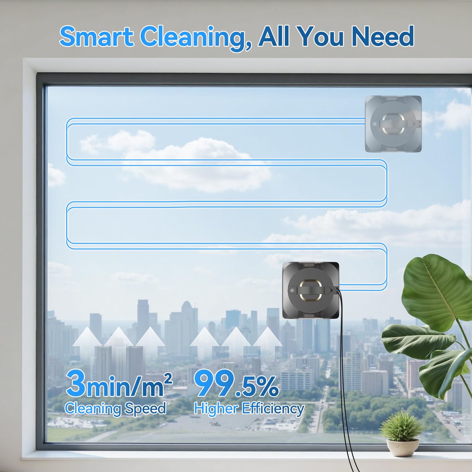 Robot de limpieza de ventanas con doble pulverización, depósito doble de 110 ml, aspiradora inteligente para ventanas de rascacielos, para uso en interiores y exteriores, nuevo modo de