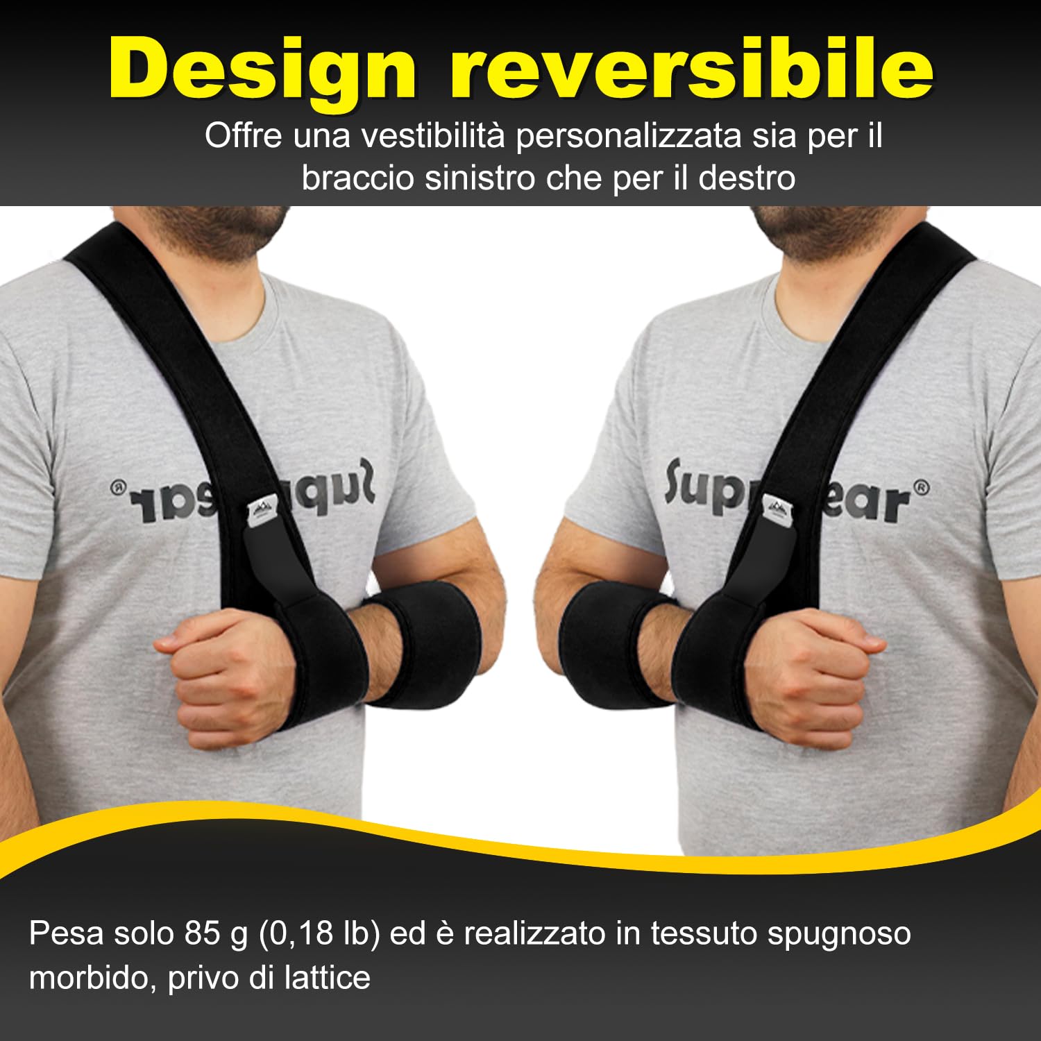supregear Supporto Braccio Immobilizzatore Spalla, Tutore Leggero e Confortevole per Spalla Infortunata, Frattura, Lussazione, Distorsione, Sinistra/Destra, Uomo Donna, Nero