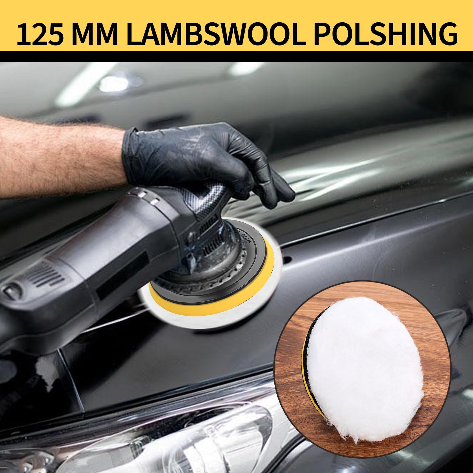 Zestaw do polerowania samochodowego 6 sztuk, 125 mm wełniane tarcze polerskie, podkładki do polerowania Autos, tarcza szlifierska do szlifierek orbitalnych, samochodów i podłóg korkowych + płyta