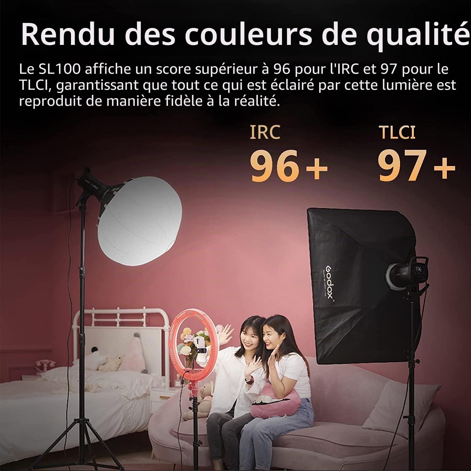 Godox SL100D Daylight LED Vidéo Lampe de Studio, 100W 5600K 32100 Lumens LED Projecteur Lumière Puissant, Bluetooth APP Contrôle et 8 FX Effects Photo Lampe avec Bowens Mount