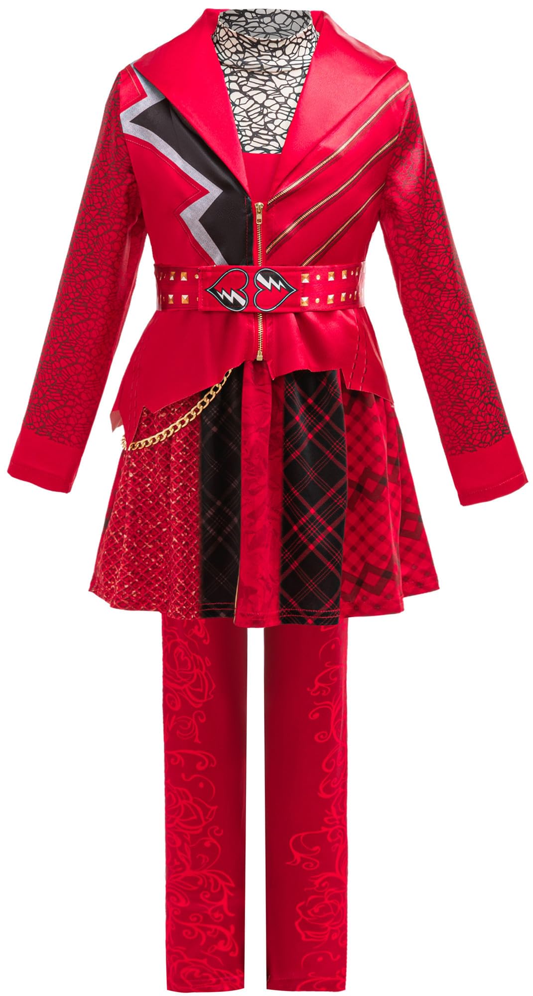 Niña Red Disfraz Cosplay Wonderland Red Estampado 4 Piezas Set Chaqueta‌ Vestido Pantalones Cadena para Carnaval Halloween Fiesta Mascarada Juego de rol Disfraz Rojo 100-150