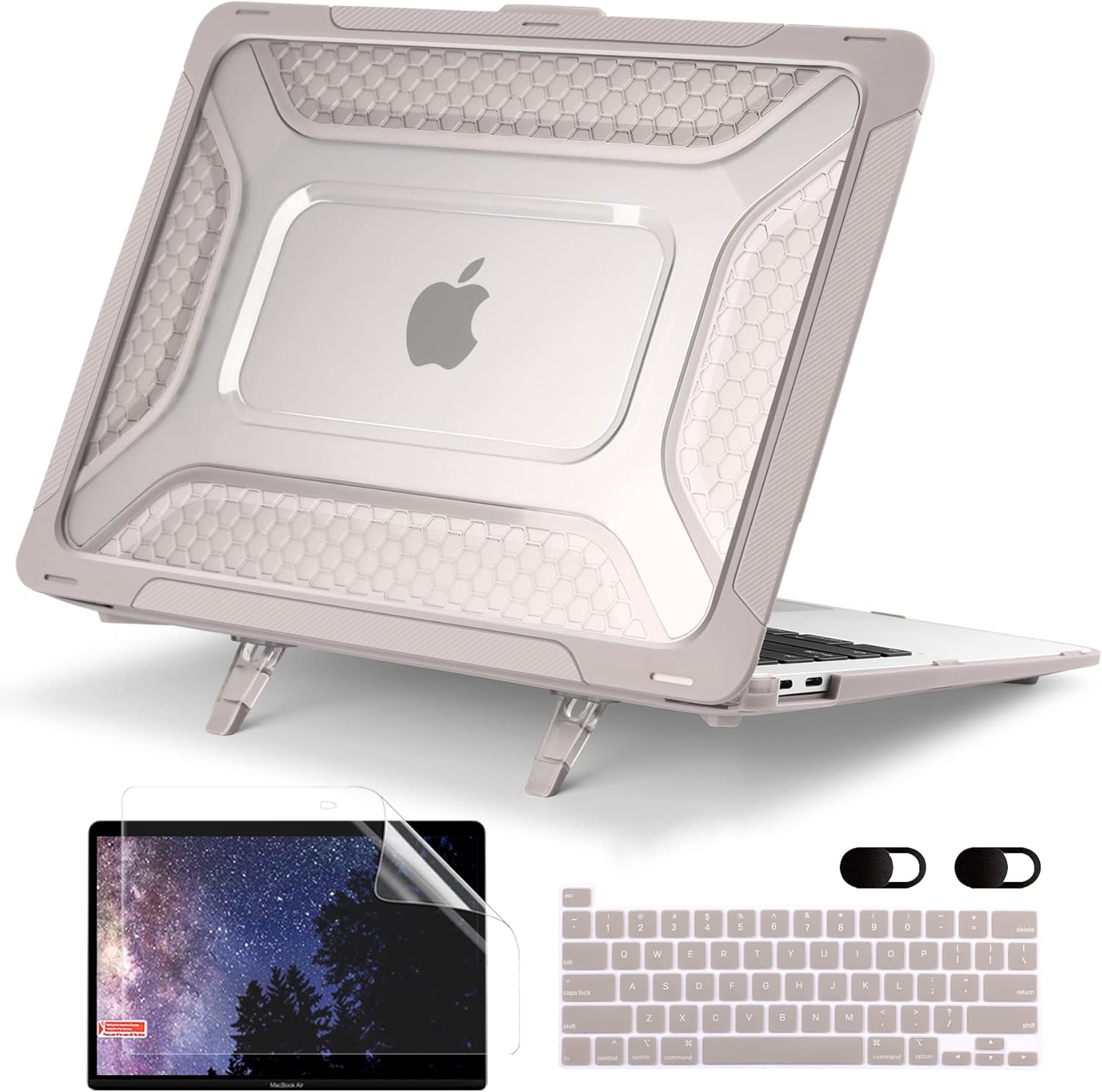 TWOLSKOO for MacBook Pro 13 Inch Case 2022 2021 2020 Model: A2338 M2/M1 A2251 A2289 with Touch Bar, Heavy Duty Rugged Shockproof Hard Shell Dual Layer Protective Cover with Fold Kickstand, Stone