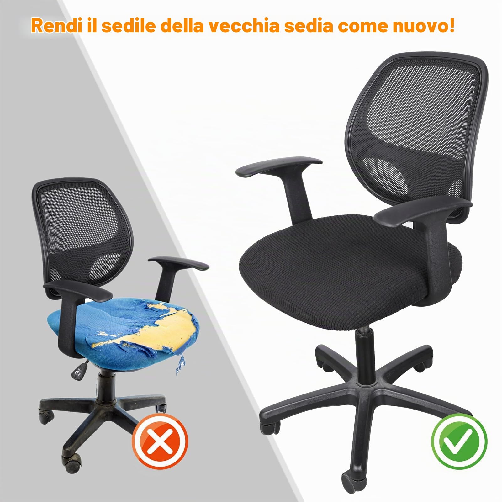 Zocipro 2Pcs Coprisedia da Ufficio Elastico, 38-50cm Fodera per Sedia Ufficio Regolabile Nero, Copertura Protettiva Rimovibile Sedie Coprisedili per Sedie da Ufficio