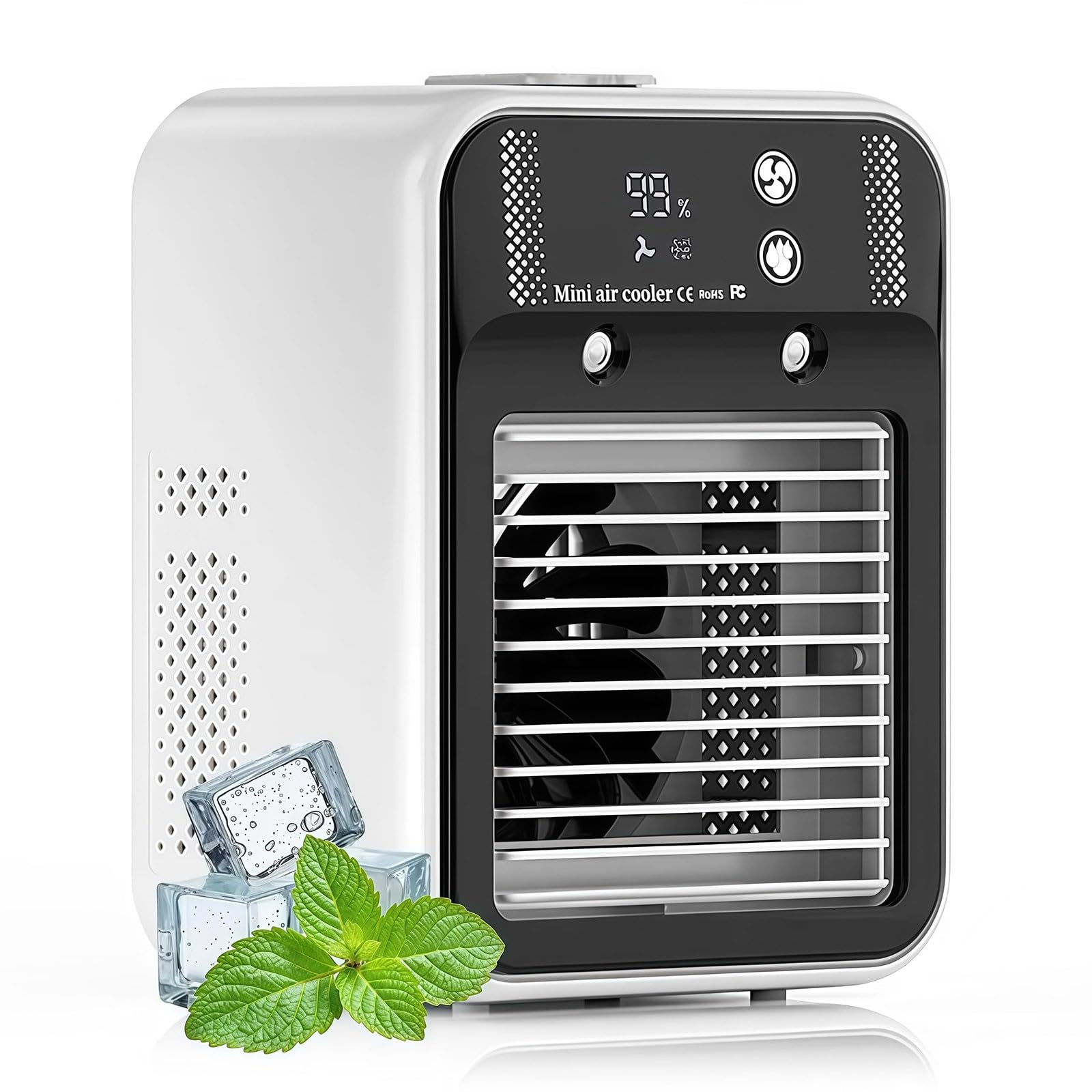Mobile Klimaanlage ohne Abluftschlauch, Tragbare Mini Tisch Klimagerät, Luftkühler mit Wasserkühlung Leise, Ventilator mit Kühlung, Portable Air Conditioner, Air Cooler, Verdunstungskühler Raumkühler