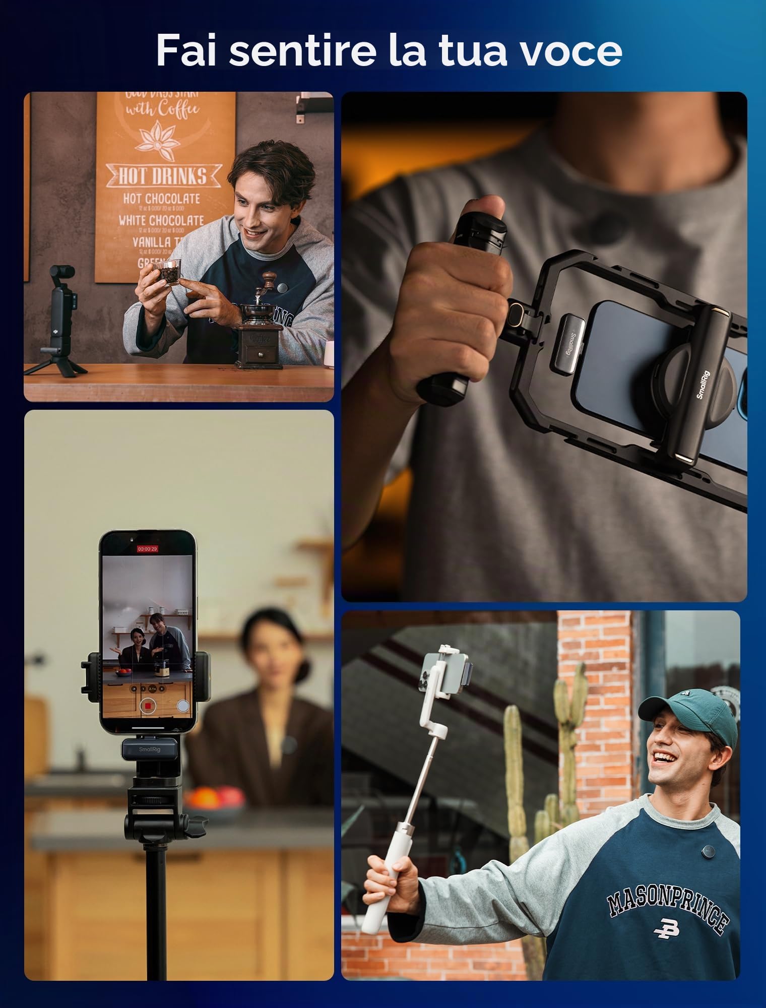 SMALLRIG S60 Microfono Lavalier Wireless con USB C per iPhone, per Android, Mini Mic con Batteria da 44 Ore, Riduzione del Rumore, Mute, Gain, per Registrazione Video, Vlogging, Intervista – 4934