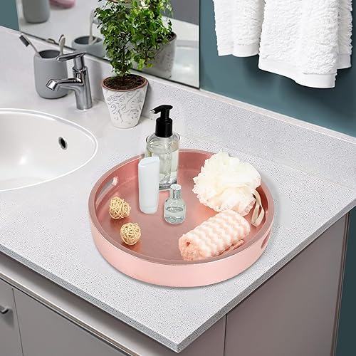 Miniatura 6 de MAONAME Bandeja decorativa rosa de 13 pulgadas, bandeja de servicio de piel sintética con asas, moderna bandeja de mesa auxiliar para otomana,