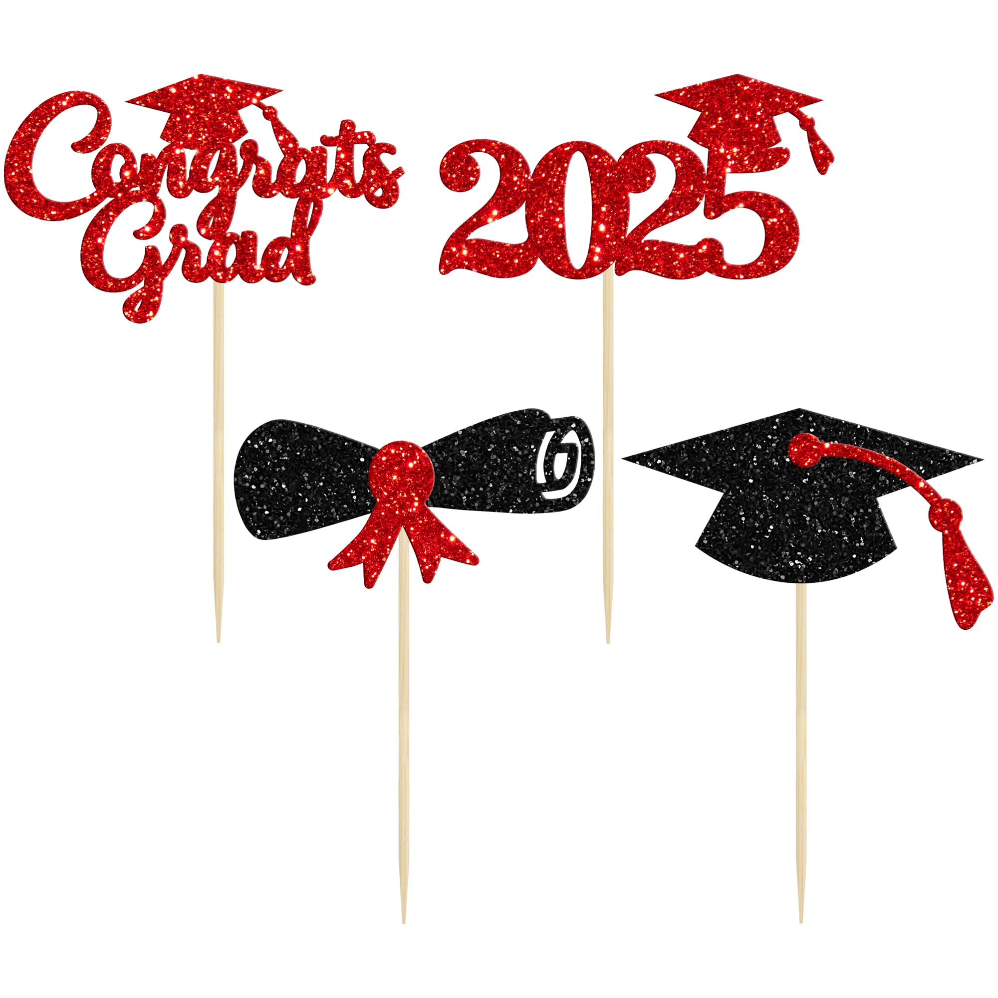 Gyufise 24Pcs 2026 Graduation Theme Cupcake Toppers 2026 Graduation Cap Diploma Cupcake Picks Congrats Grad 2026 Cake Decorations 2026 Grad Theme Party Cake Supplies Red - Image 3