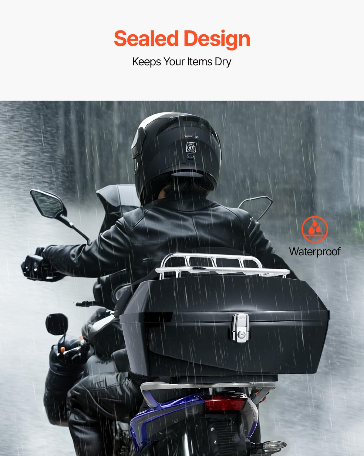VEVOR Baúl Portacascos Universal para Motos 48 L Baúl de Moto de Material PP Maleta Portacascos Impermeable y Extraíble con Base de Múltiples Orificios Caja para Motocicleta 565 x 500 x 380 mm