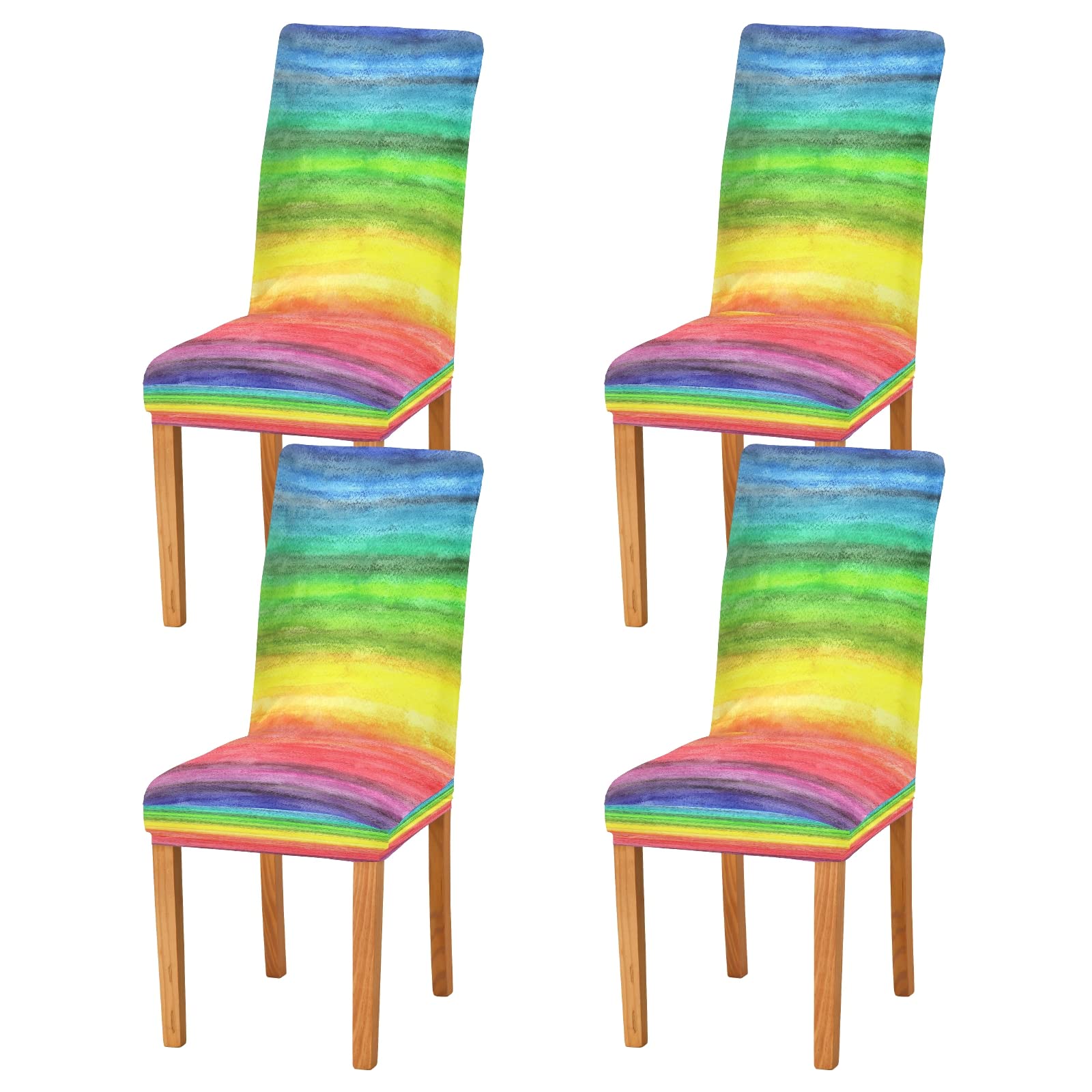 ALAZA Abstract Rainbow Watercolor Chair Covers Slipcovers for Dining Room Hotel Office Party Soft Stretch Spandex Seat Slipcover Set of 4
