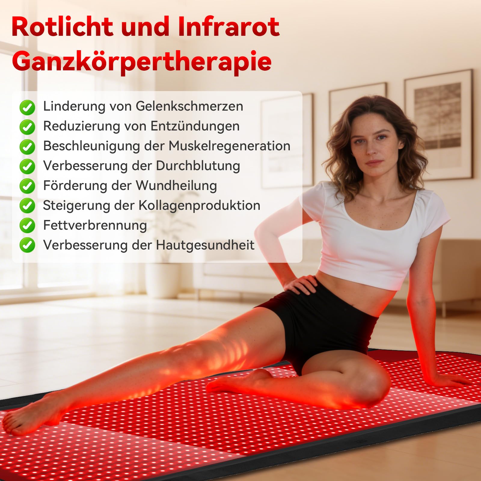 Infrarottherapie & Rotlichttherapie zur Schmerz, 185 * 90cm Infrarot Matte mit 660nm & 850nm 1444 LED Red Light Therapy 5 Helligkeitsstufen Timer, Rotlicht Infrarot Infrarotlampe für Ganzkörper