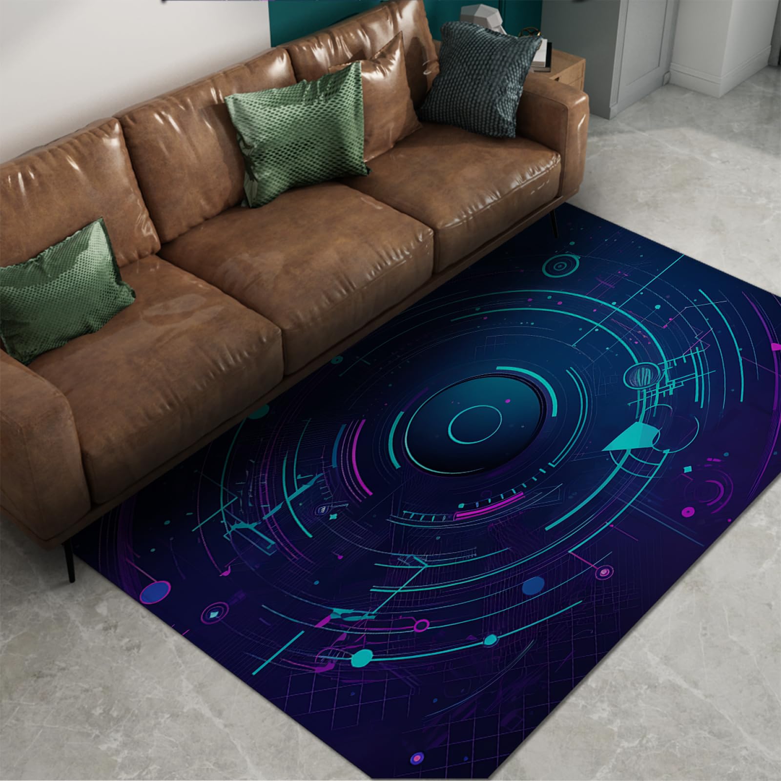 Dywan z motywem cyberpunku, zmywalny, geometryczna, sztuka cyfrowa, antypoślizgowy, dywan do sypialni, odporny na plamy, dywan do pokoju zabaw, 120 x 200 cm