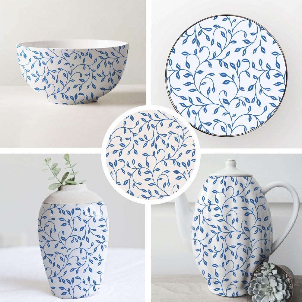 SUPERDANT 5PCS Vines Underglaze Paper Transfer Plants Leaf Transfer Paper for Clay Ceramic Porcelain Under Glaze Transfers for Pottery Enamel Decals Blue Underglaze Decal Papers Handcrafted Gifts image 5