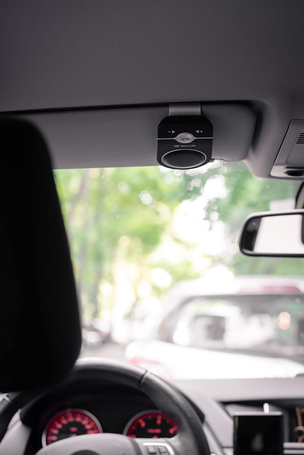 TELLUR CK-B1 Bluetooth Car Kit mounted on a car's sun visor