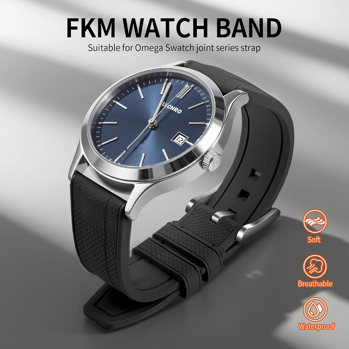 TIESOME Silicone Watch Bands, Quick Release Waterproof Soft Rubber Replacement Straps with Silver Plated Stainless Steel Buckle view 2