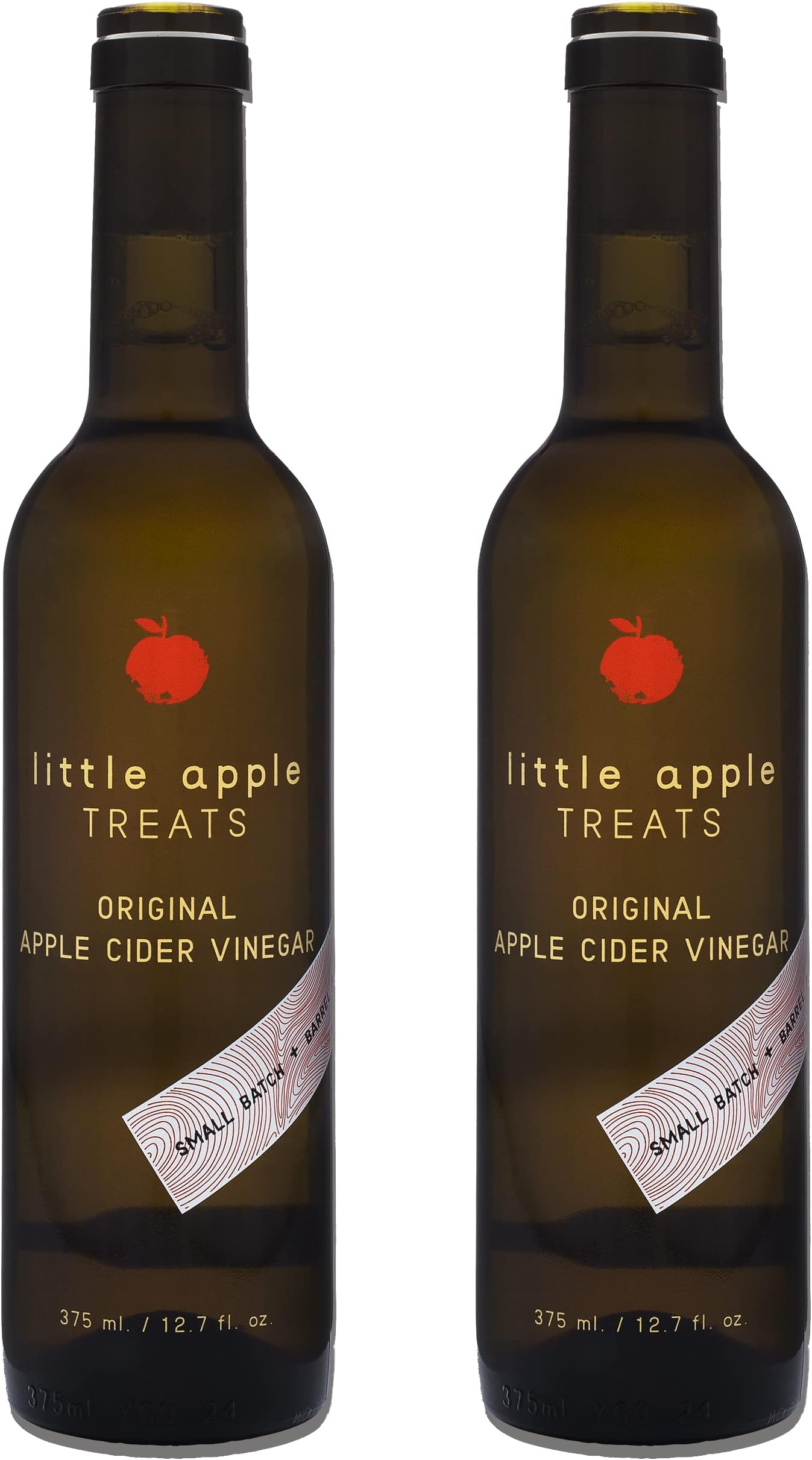 Original Apple Cider Vinegar, 2-Pack, 12.7 fl oz.Little Apple Treats Organic Farm, All Natural Handcrafted Small Batch, American Made, Barrel Aged, Raw, Live Mother