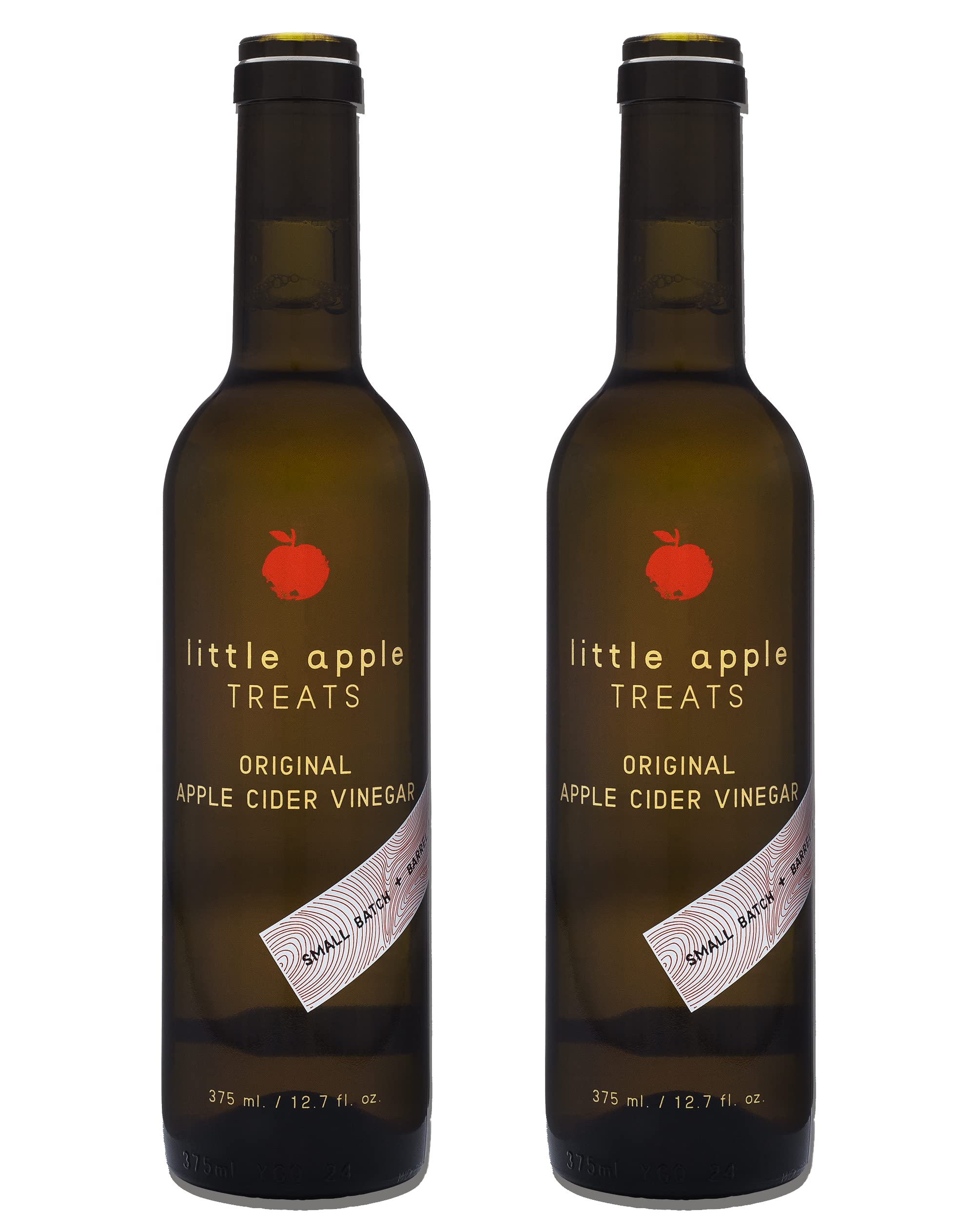 Original Apple Cider Vinegar, 2-Pack, 12.7 fl oz.Little Apple Treats Organic Farm, All Natural Handcrafted Small Batch, American Made, Barrel Aged, Raw, Live Mother