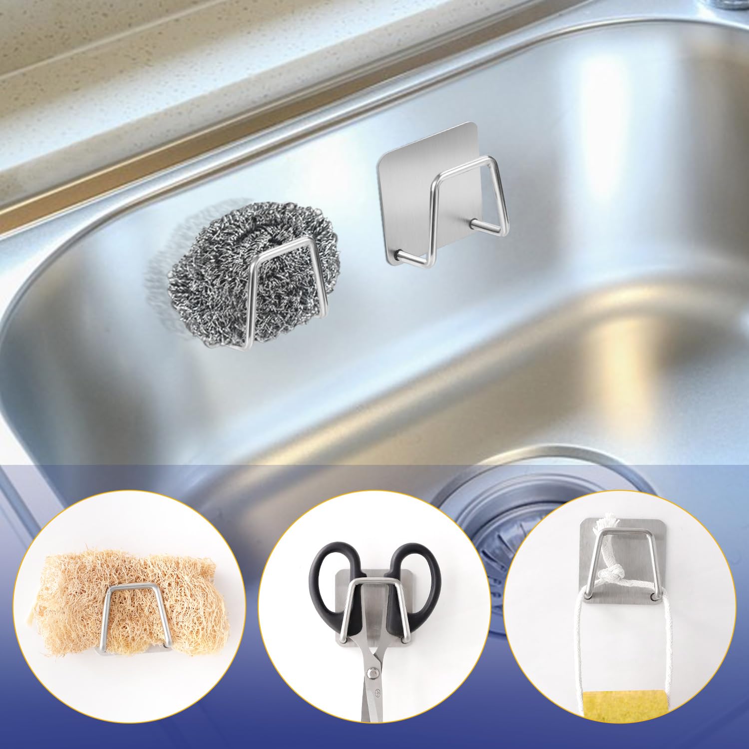 Stainless Steel Sink Sponge Holders - Rustproof & Adhesive -6 Stainless Steel Sink Sponge Holders - Rustproof & Adhesive -6