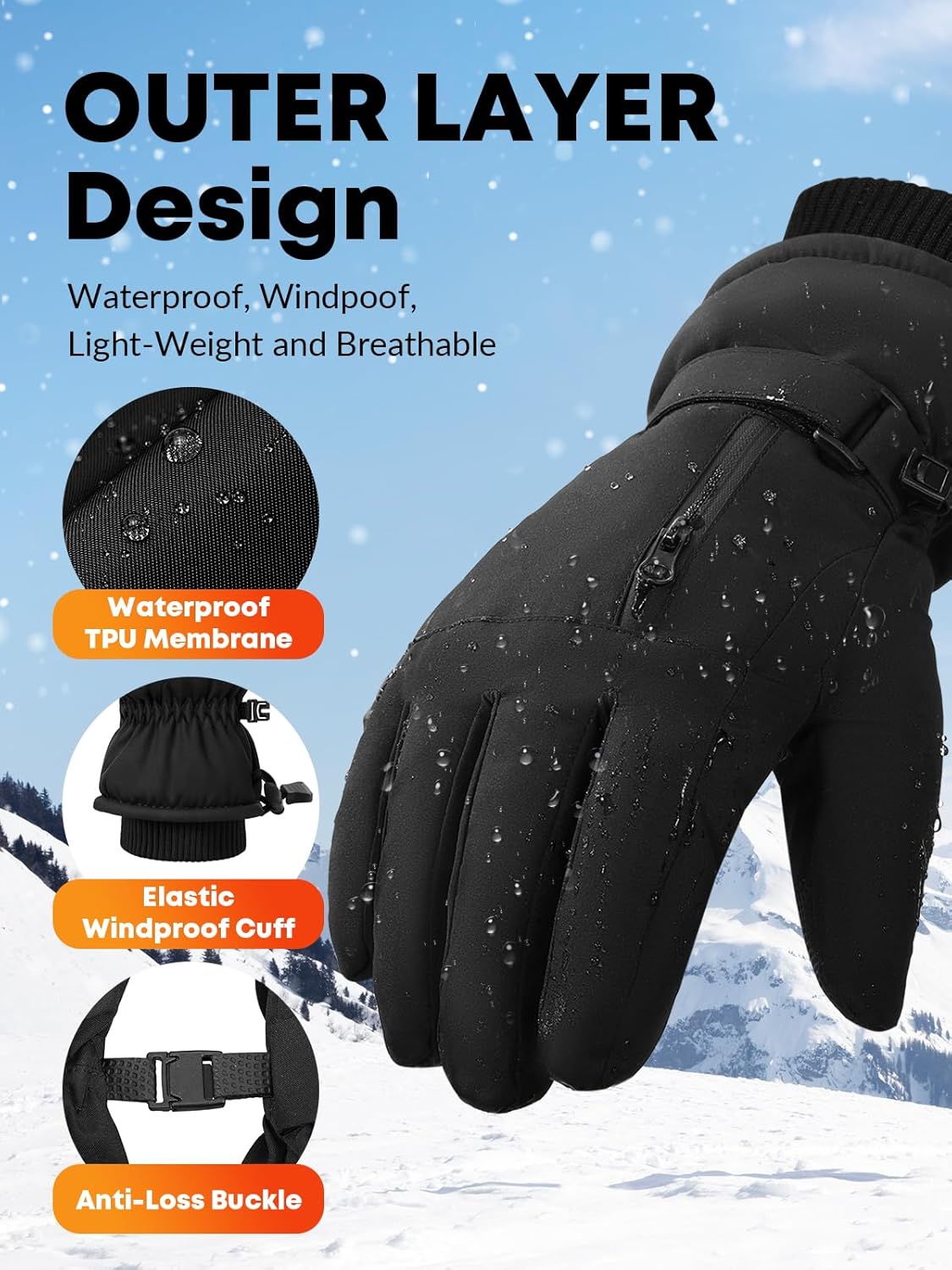 KASBAH Winter Gloves for Men Warm -20℉ Windproof Waterproof Ski Women Glove with Touchscreen Thermal Lining Anti-Slip for Work Cycling Motorcycle Snowboarding - Image 3