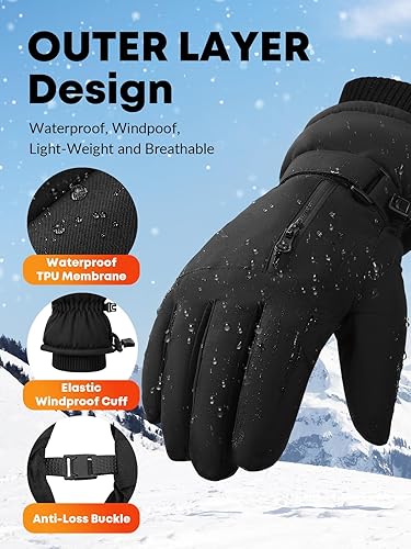 Miniatura 3 de KASBAH Guantes térmicos impermeables de invierno para hombres y mujeres, guantes de esquí con aislamiento cálido con diseño antideslizante para