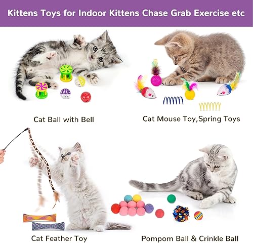 Vista 21 de Retro Shaw Juguetes para gatos, paquete de 33 juguetes grandes para gatos, juguetes interactivos para gatos de interior, gatito con juego plegable
