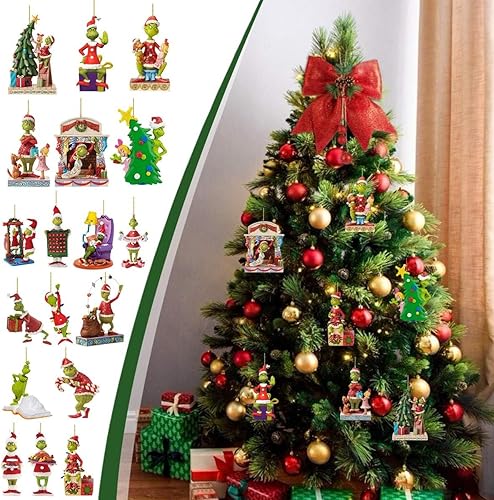 Miniatura 7 de Adorno colgante clásico de dibujos animados de invernadero, colgante de acrílico de robo, divertido adorno colgante de árbol de Navidad para el