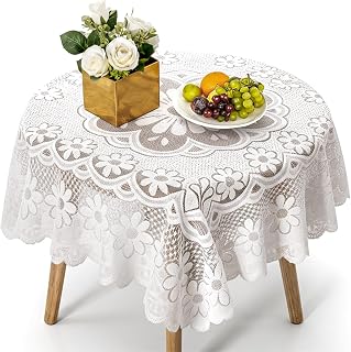 Small Square Lace Tablecloth 35''×35'' White Lace Tablecloth Crochet Laces Table Cloth Vintage Embroidered Side Table Cover for Round Coffee Tables Wedding Rectangle Tables Decor