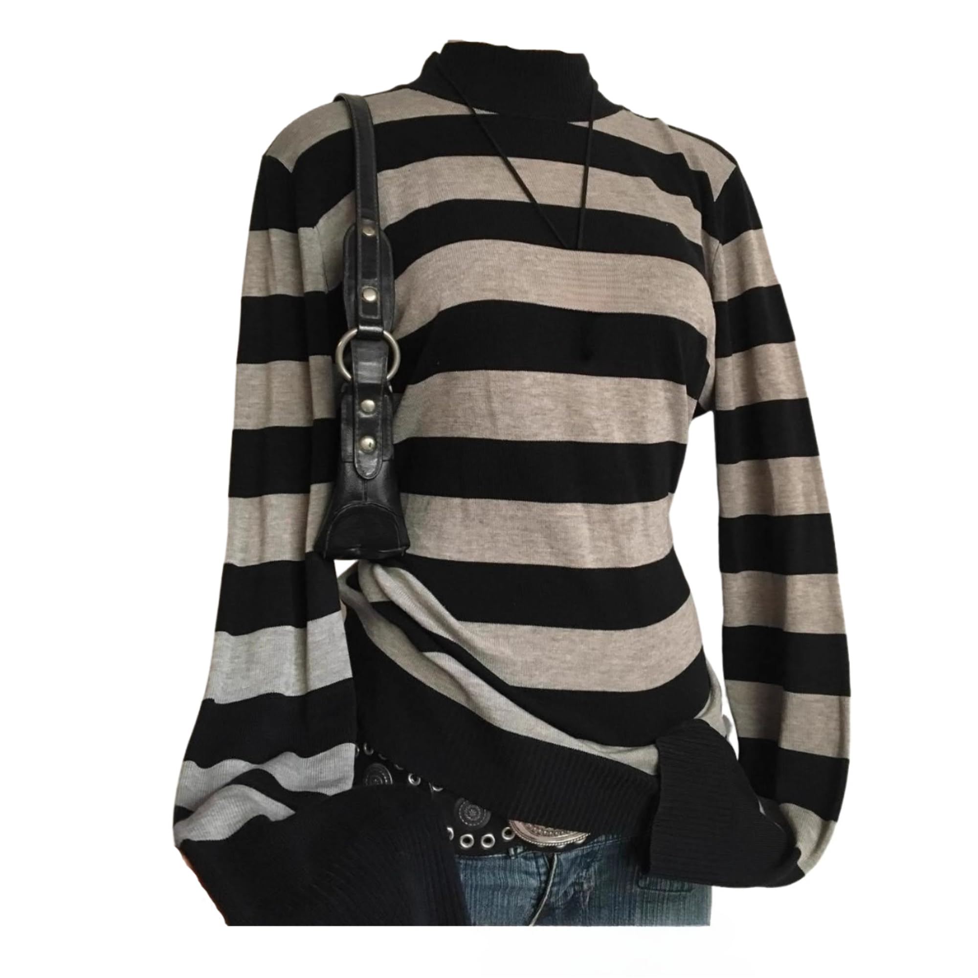 Y2k Vintage Striped Grunge Tops Women 2000s Emo Goth Long Sleeve Knitted Top Preppy Coquette Grandpa Sweater