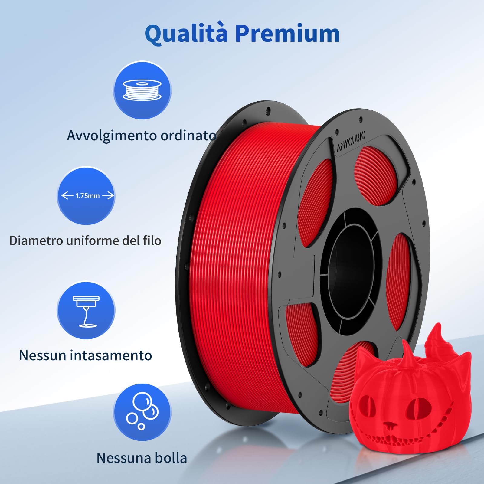ANYCUBIC PLA Filamento 1,75 mm, Filamento PLA per Stampanti 3D, Elevata Compatibilità, Confezione Sigillata Sottovuoto, Identificazione Intelligente, 4KG Bianco, Nero, Rosso, Arancione