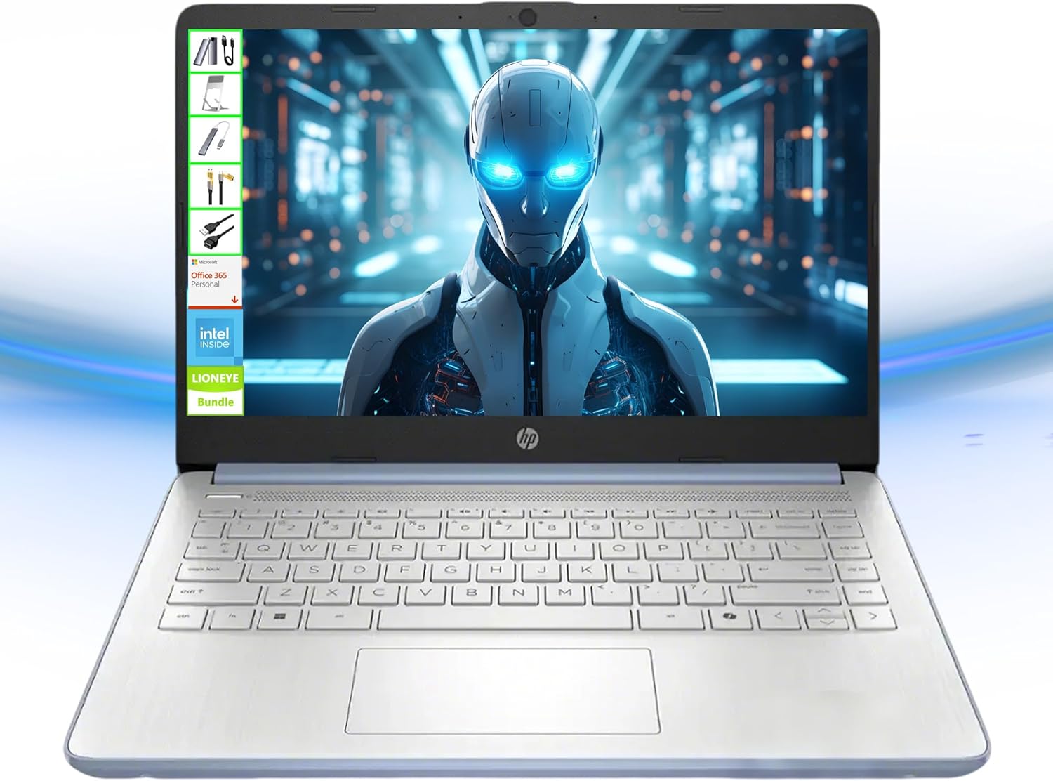 HP-dator med Microsoft Office och 1 TB molnlagring (1 år) | 14 tums HD-dator | 8 GB RAM | 128 GB UFS & 128 GB bärbar SSD| Intel 4-kärnig CPU(Beat I3-10110U)| Windows 11 Home i S Mode| Le-bunt