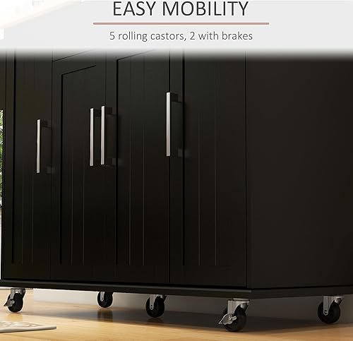 Miniatura 6 de HOMCOM Isla de cocina sobre ruedas, carrito de cocina rodante con parte superior de madera de caucho, cajón, estante para especias, toallero,
