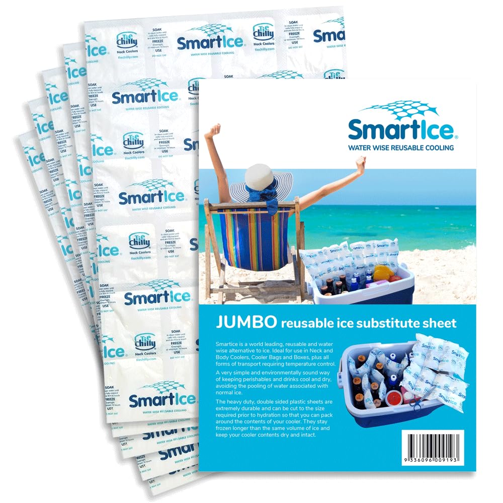 SmarticeJumbo Ice Sheets 18x12 - Prolonged & Reusable Cooling for Food, Drinks or Medications. Stays Dry When thawing Making Them Ideal for ice chests, Cooler Bags and Lunch Boxes