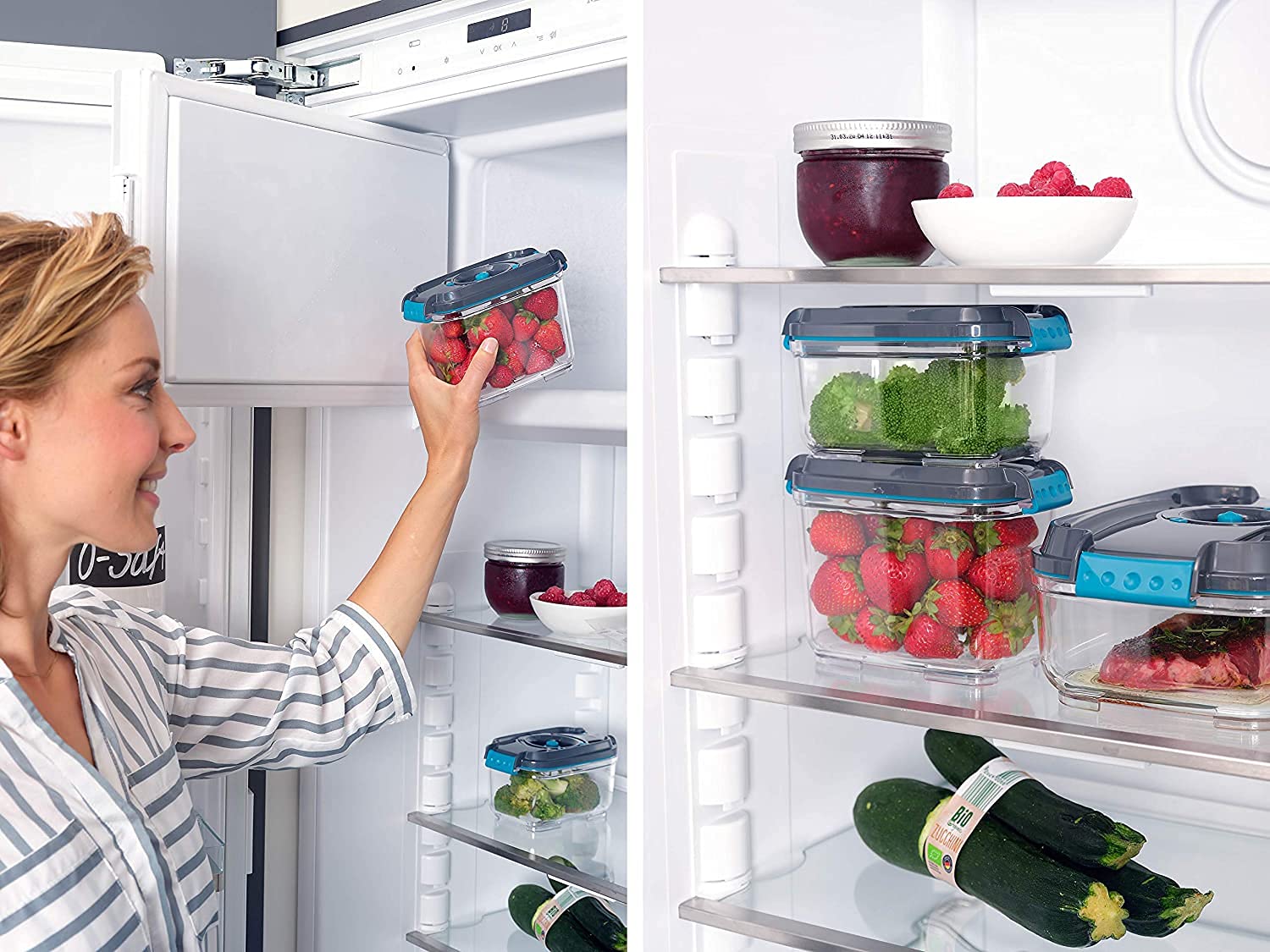 Leifheit Set Da 3 Contenitori Sottovuoto, Contenitori Per Alimenti Senza BPA, Bianco