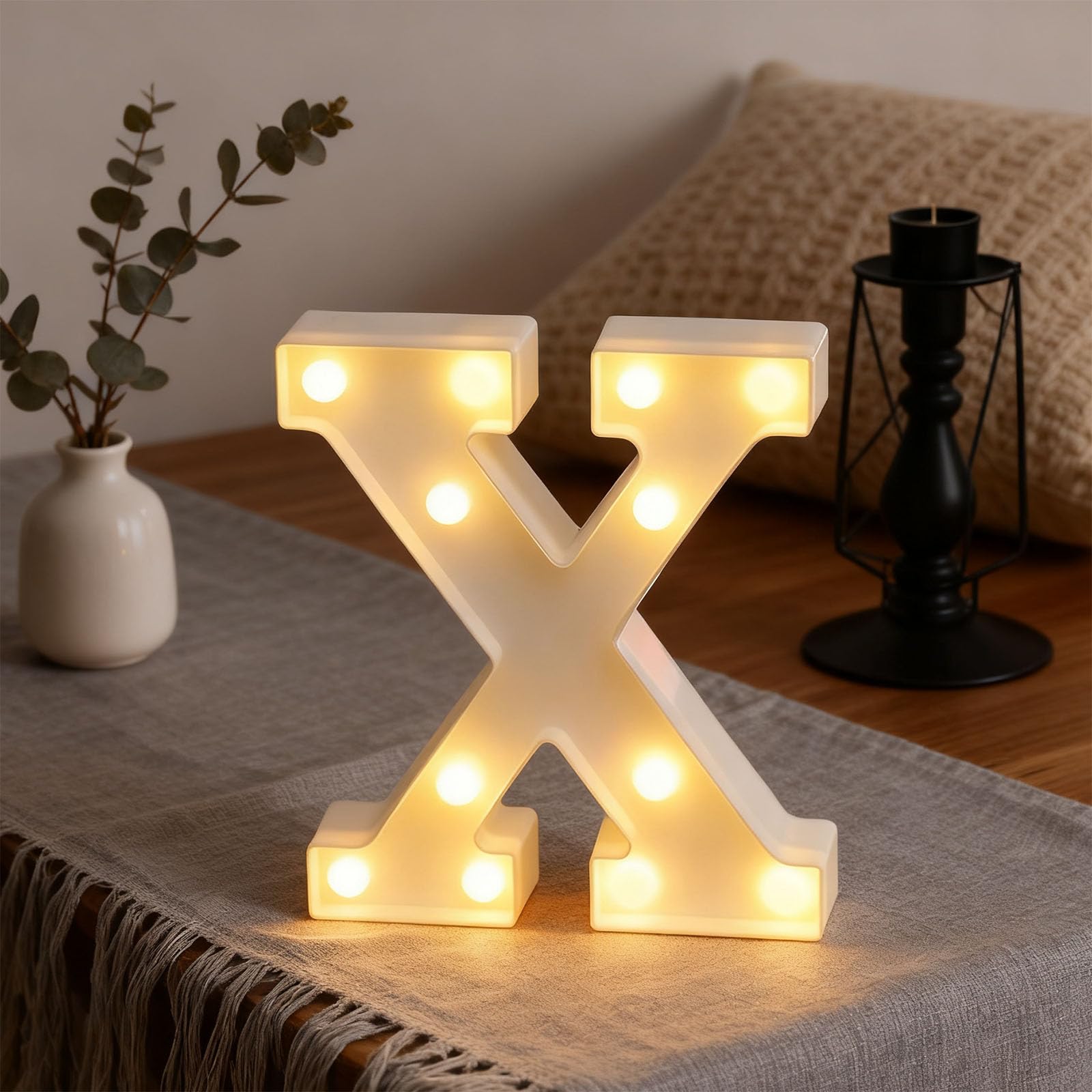 Letter X Sign Lights Battery Powered Decoration Table Lamp Warm White LED Night Light for Home Living Room Decor, Dessert Shop, Birthday Gifts(Letter X) 7.07"*8.86"*1.63" — image 1