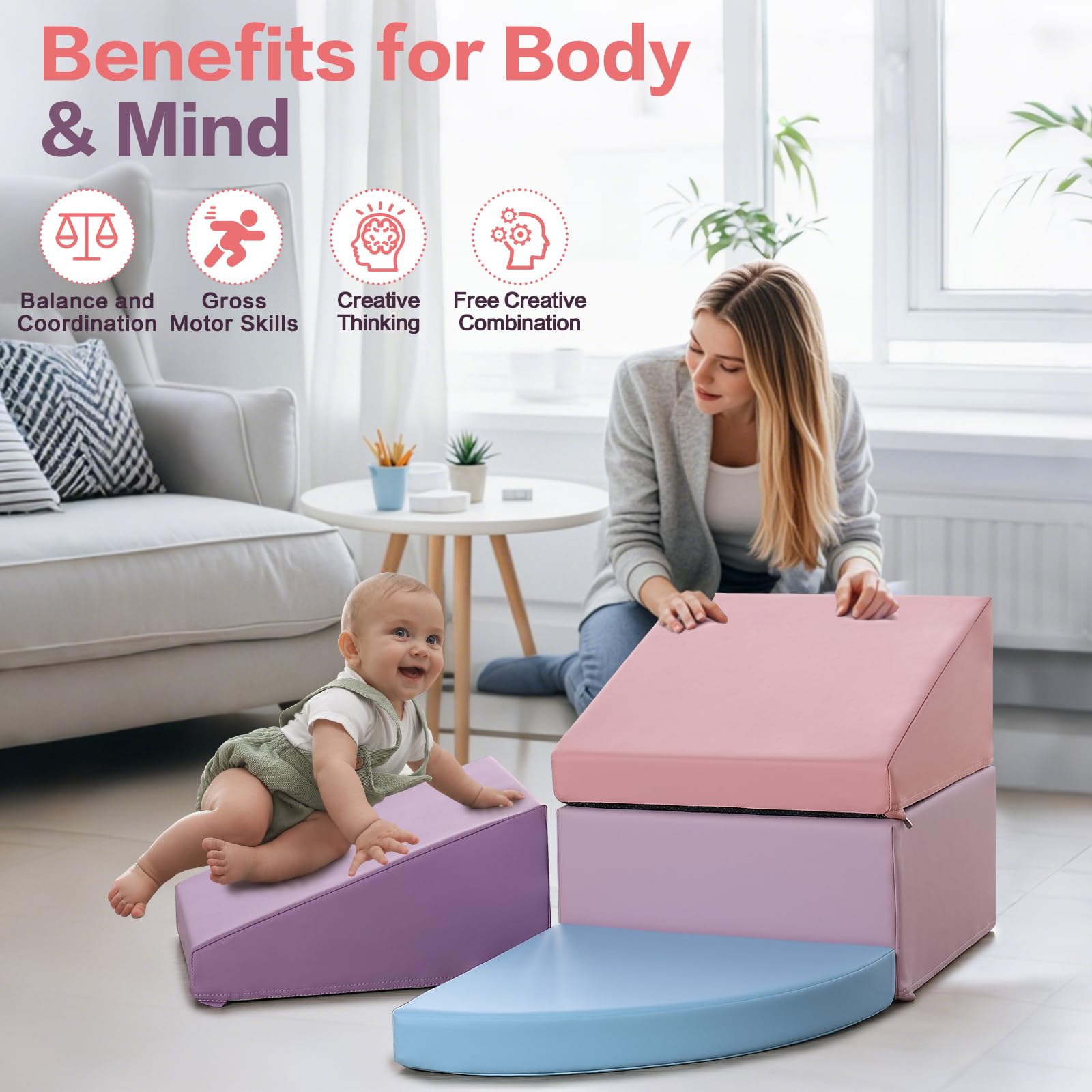 Bloques de espuma de escalada para niños pequeños: bloques de espuma de piel sintética para juegos activos para niños, juguetes de escalada para niños pequeños en interiores, parque infantil, gimnasio 5