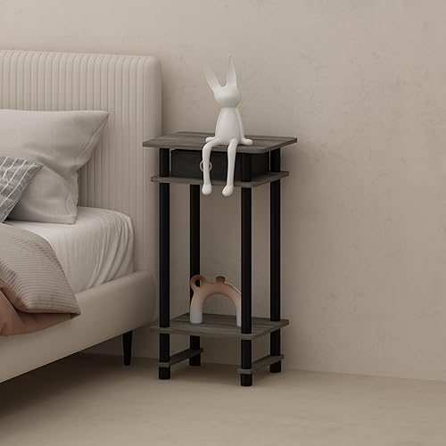 Furinno Turn-N-Tube - Mesita de noche alta con contenedor, paquete de 2, postes de plástico, roble francésnegronegro